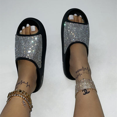 Rhinestone PeepToe Slides