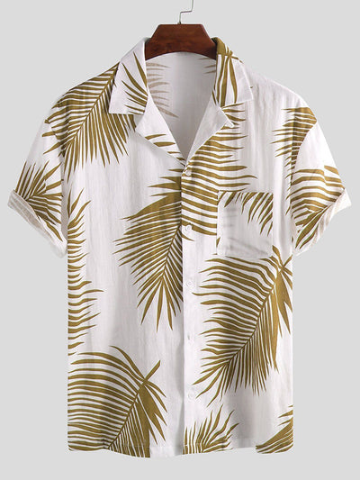 Men's Tropical Palm Leaf Print Short Sleeve Shirt – Casual, Vibrant & Perfect for Summer