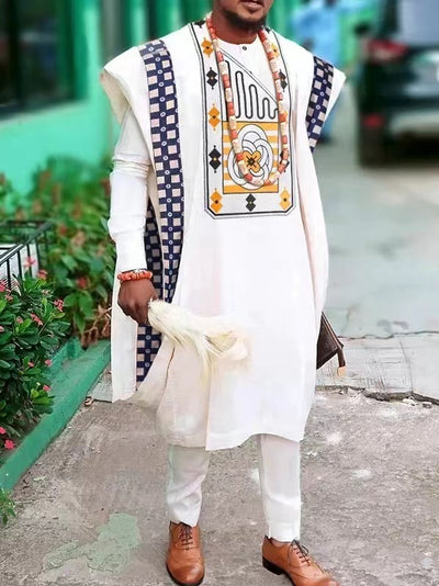 Traditional Nigerian Men's Agbada Attire with Gold Embroidery – Elegant African Wear for Special Occasions