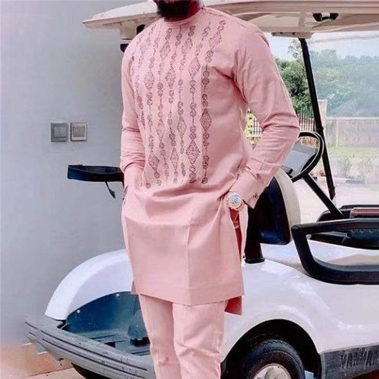Men's Traditional Embroidered Kurta Suit - Elegant African-Inspired Design