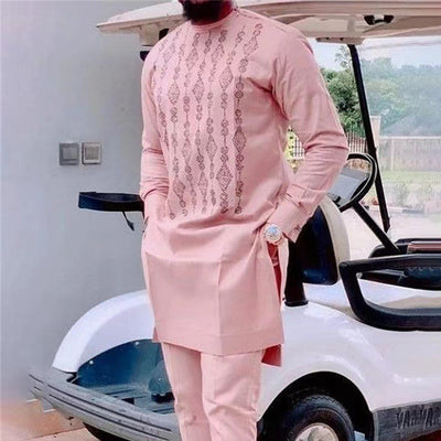 Men's Traditional Embroidered Kurta Suit - Elegant African-Inspired Design
