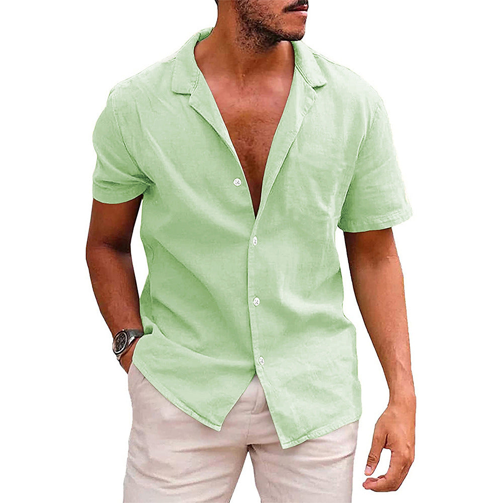 Men's Linen-Blend Short-Sleeve Casual Shirt – Stylish, Lightweight & Breathable