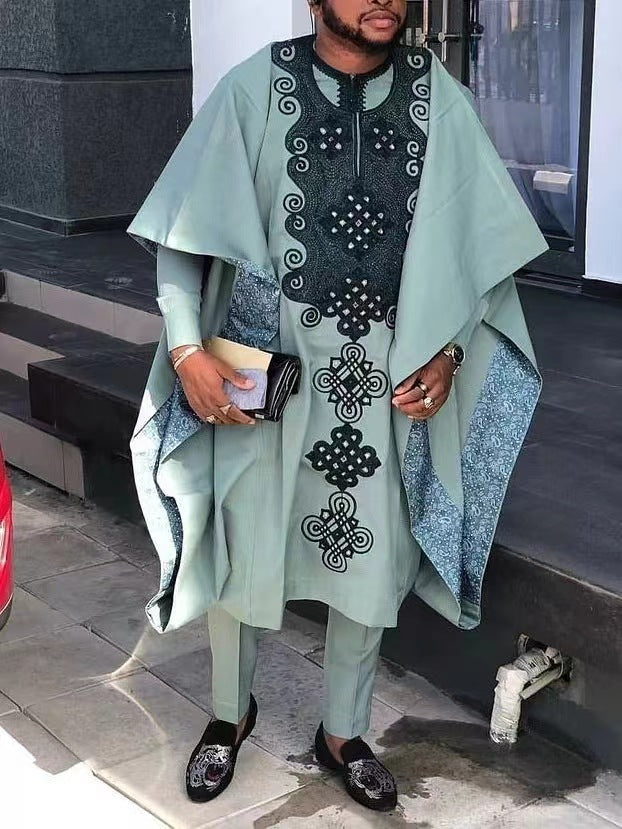 Traditional Nigerian Men's Agbada Attire with Gold Embroidery – Elegant African Wear for Special Occasions