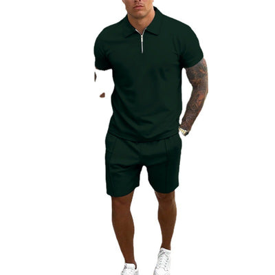 Men's Casual Short Sleeve Polo Shirt & Matching Shorts Set – Comfortable Summer Lounge Wear