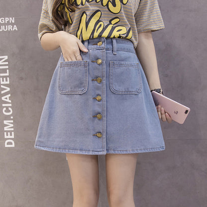 Mini Button Down Denim Skirt with Pockets