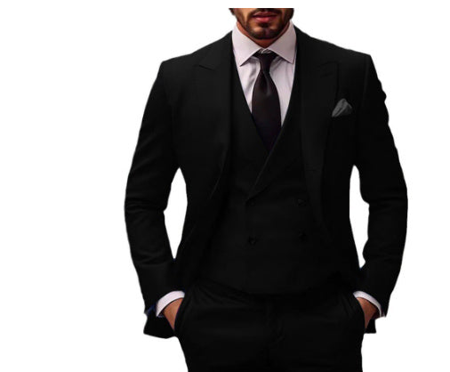 Men's Three-Piece Suit with Double-Breasted Waistcoat