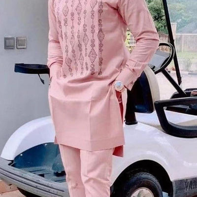 Men's Traditional Embroidered Kurta Suit - Elegant African-Inspired Design