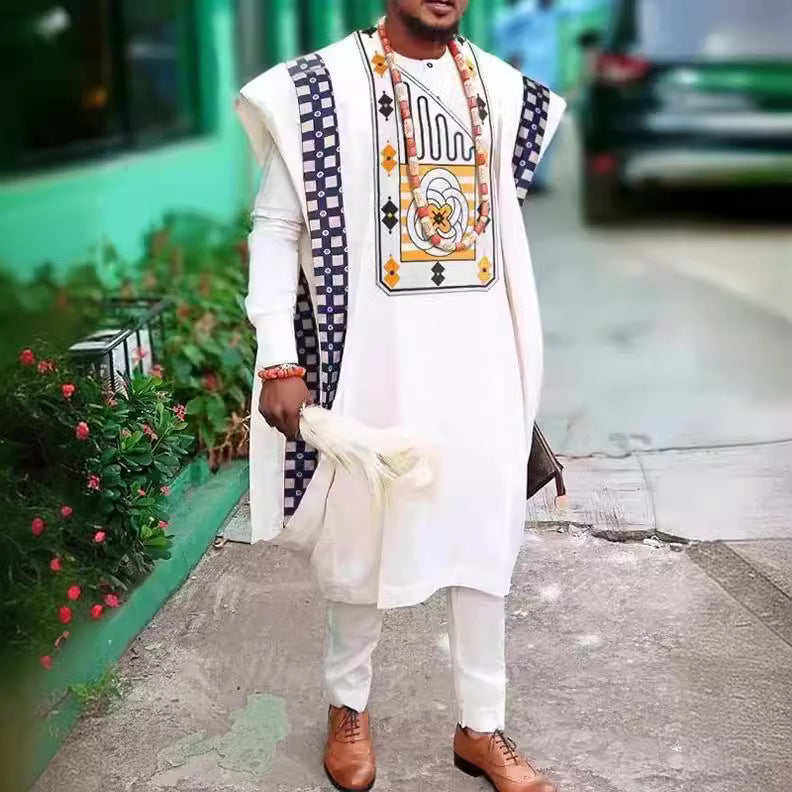 Traditional Nigerian Men's Agbada Attire with Gold Embroidery – Elegant African Wear for Special Occasions