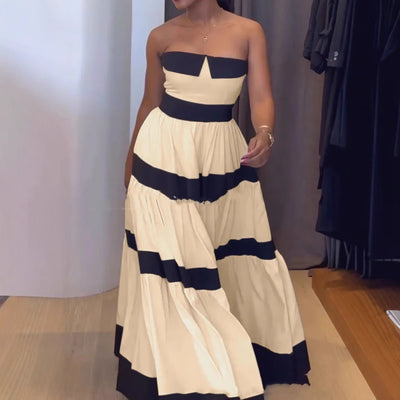 Elegant Contrast Color Sleeveless Dress
