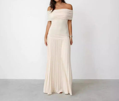 Off-shoulder Pleated Dress