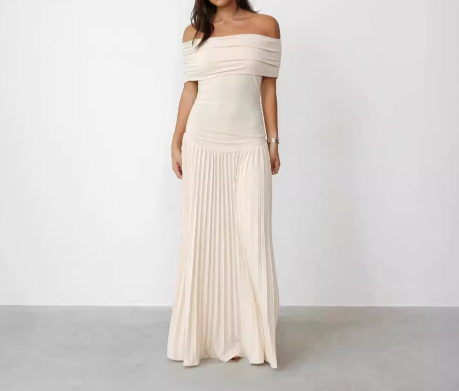 Off-shoulder Pleated Dress