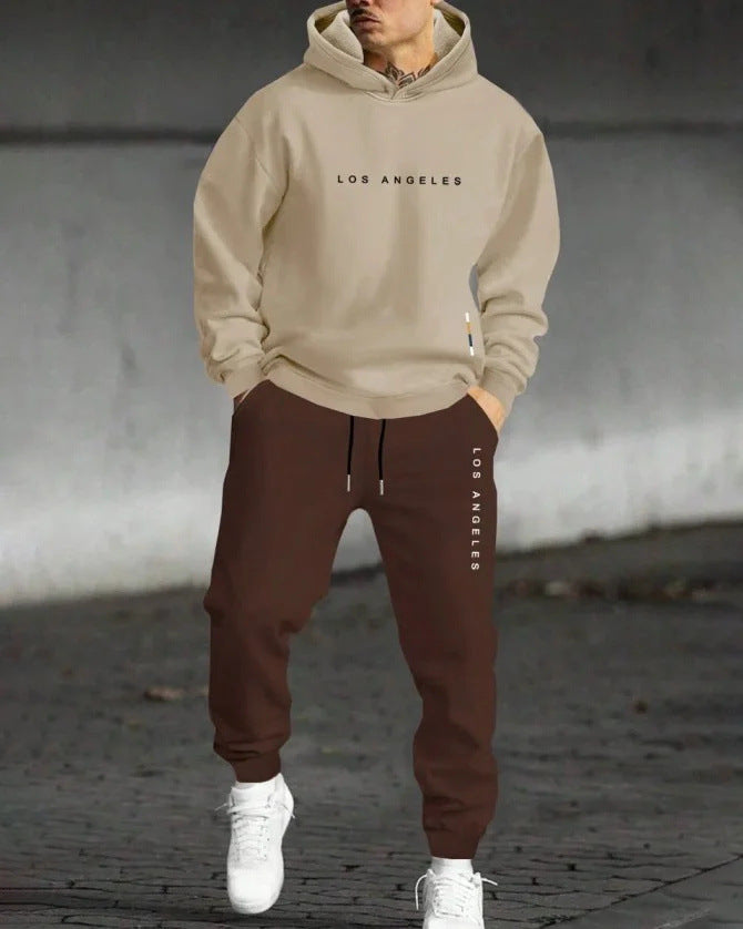 Men's Casual Hooded Sweatshirt & Joggers Set - Los Angeles USA Graphic Lounge Wear
