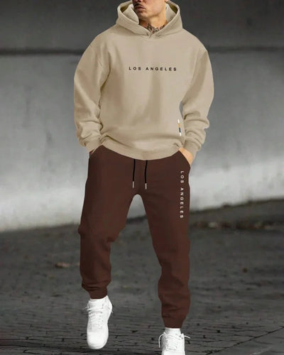 Men's Casual Hooded Sweatshirt & Joggers Set - Los Angeles USA Graphic Lounge Wear