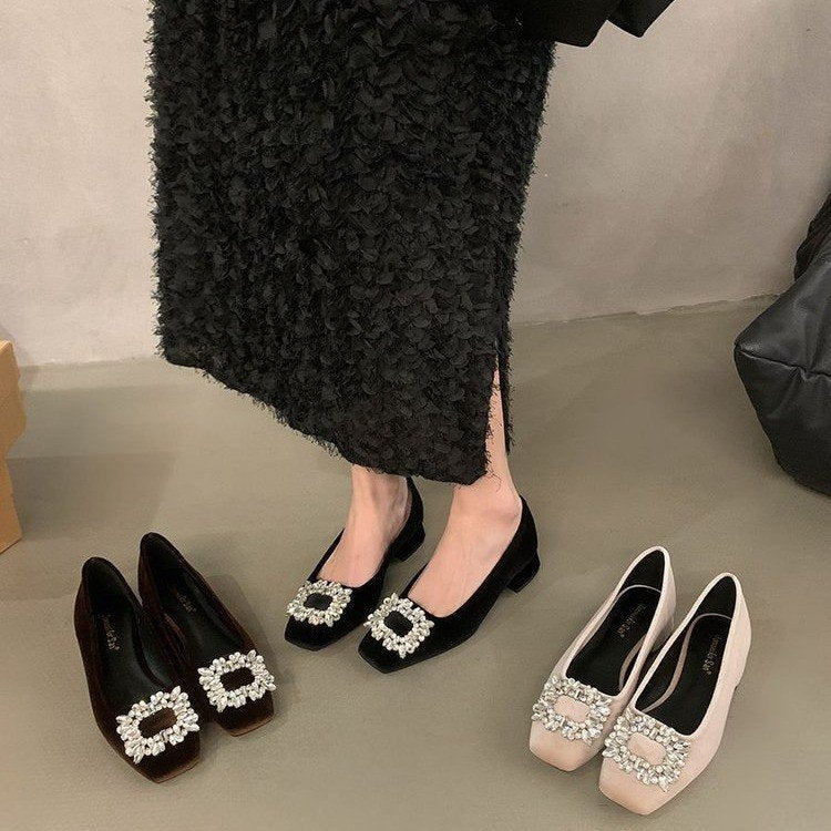Rhinestone Low-cut Flats