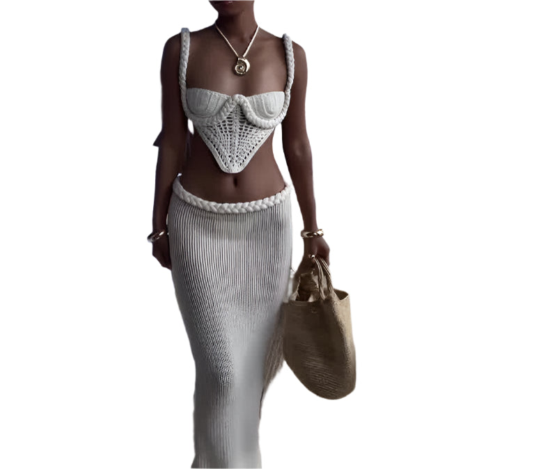 Miami Crochet Knit 2 Piece Skirt Set
