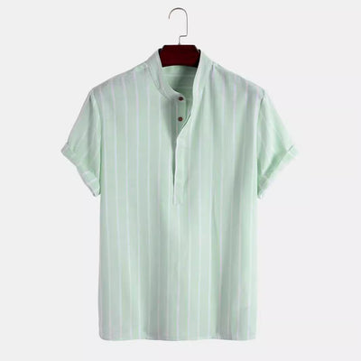Men's Vertical Striped Linen Short Sleeve Shirt – Breathable, Stylish & Perfect for Summer