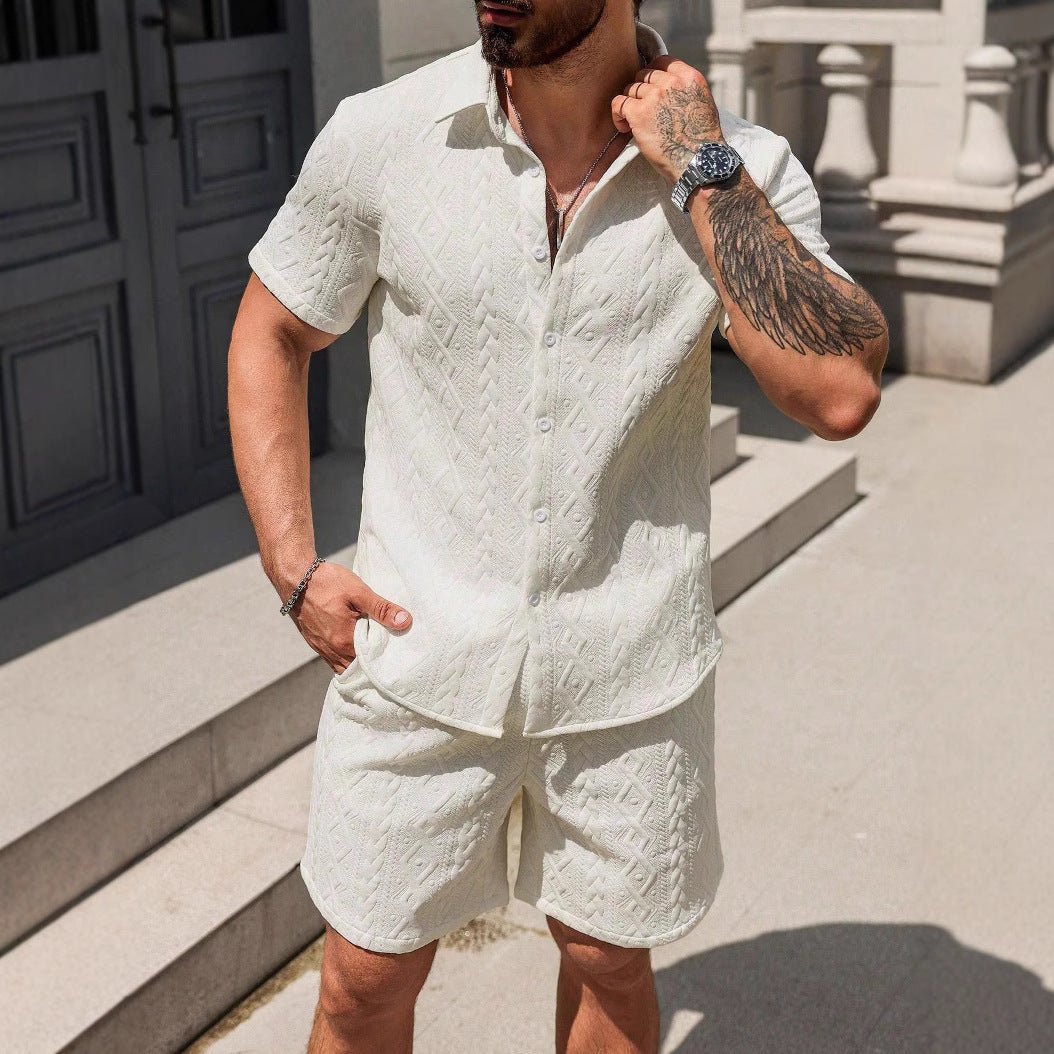 Men's Stylish Short Sleeve Button-Up Shirt & Matching Shorts Set – Casual Summer Wear