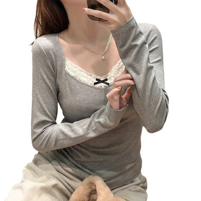 Lace Trimmed Long Sleeved Top
