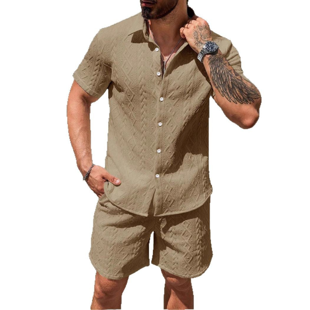 Men's Stylish Short Sleeve Button-Up Shirt & Matching Shorts Set – Casual Summer Wear