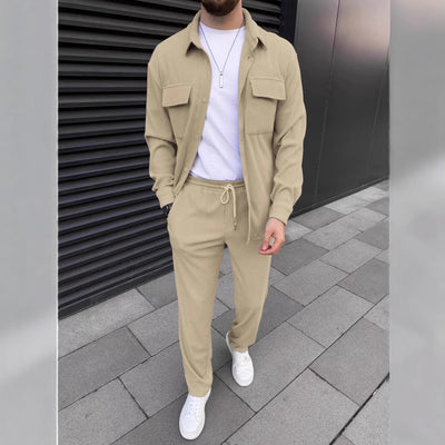Men's Casual Green Corduroy Shirt & Jogger Set – Stylish Lounge and Streetwear