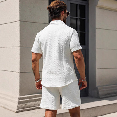 Men's Stylish Short Sleeve Button-Up Shirt & Matching Shorts Set – Casual Summer Wear