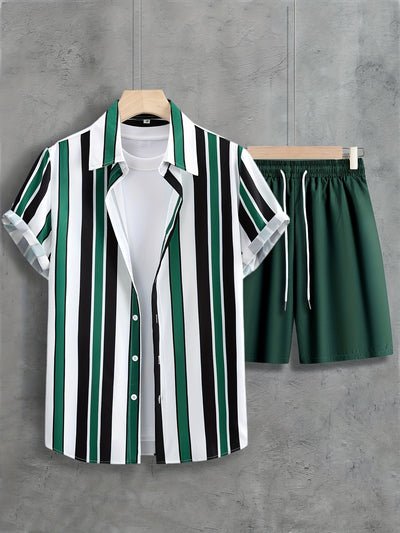 Casual Men's Short Sleeve Shirt & Shorts Set - Modern & Comfortable Lounge Wear