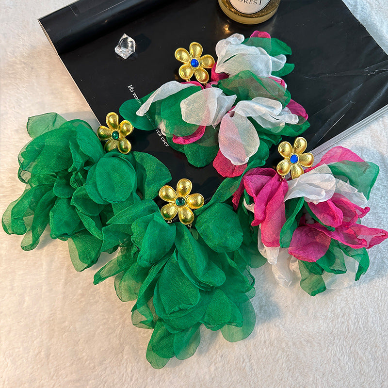 Bold Handmade Flower Tassel Earrings