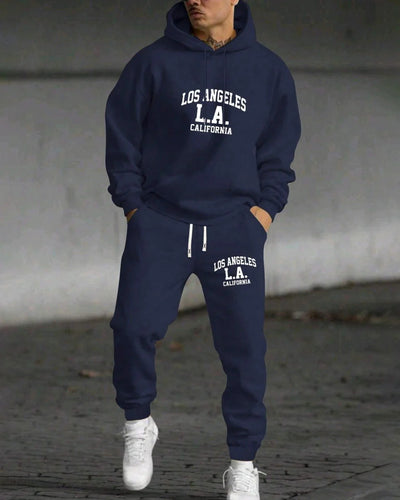 Men's Casual Hooded Sweatshirt & Joggers Set - Los Angeles USA Graphic Lounge Wear