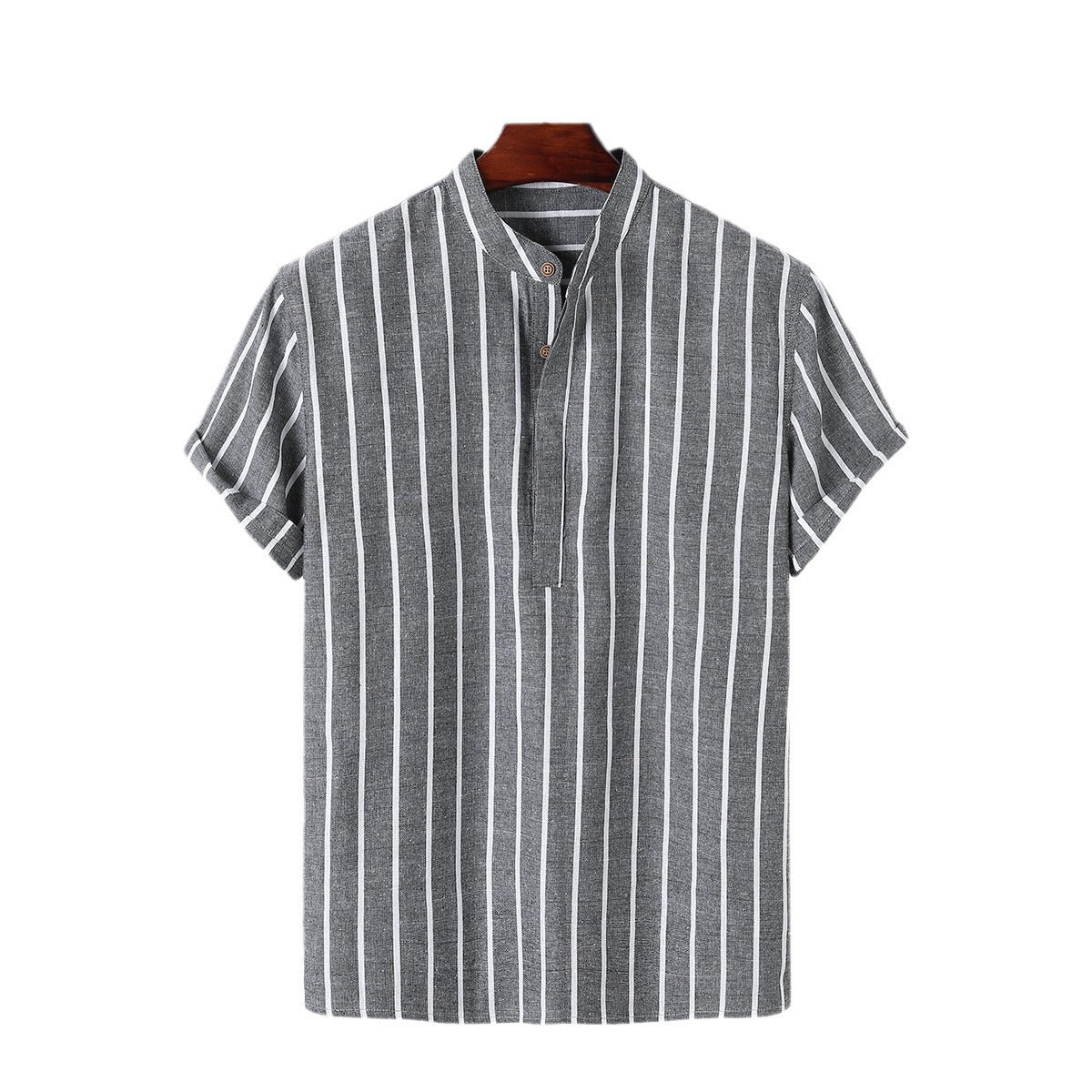 Men's Vertical Striped Linen Short Sleeve Shirt – Breathable, Stylish & Perfect for Summer