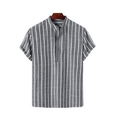 Men's Vertical Striped Linen Short Sleeve Shirt – Breathable, Stylish & Perfect for Summer