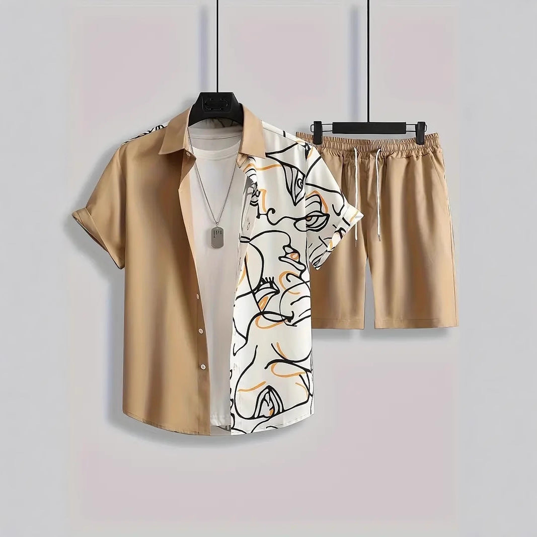 Casual Men's Short Sleeve Shirt & Shorts Set - Modern & Comfortable Lounge Wear