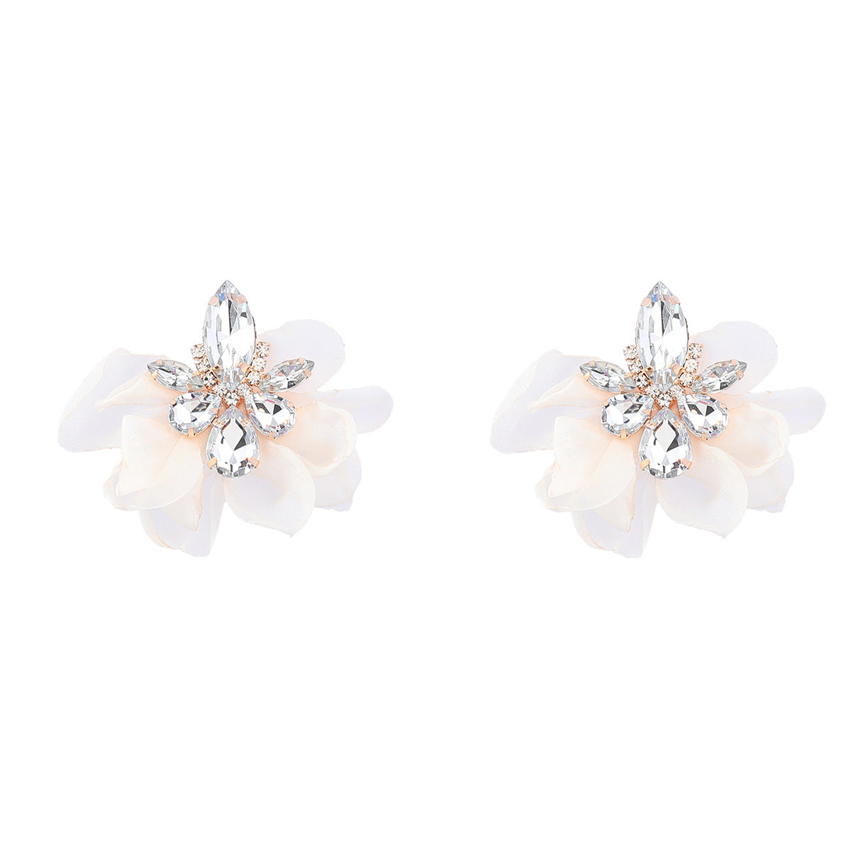 Alloy Diamond-embedded Fabric Flower Earrings