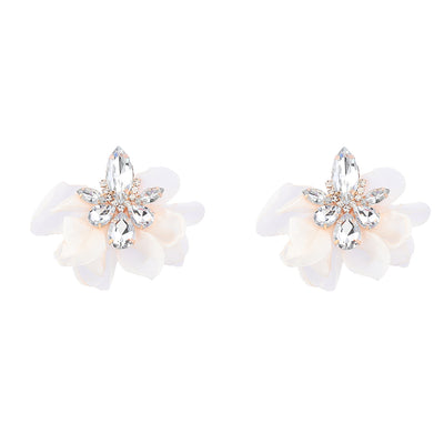 Alloy Diamond-embedded Fabric Flower Earrings