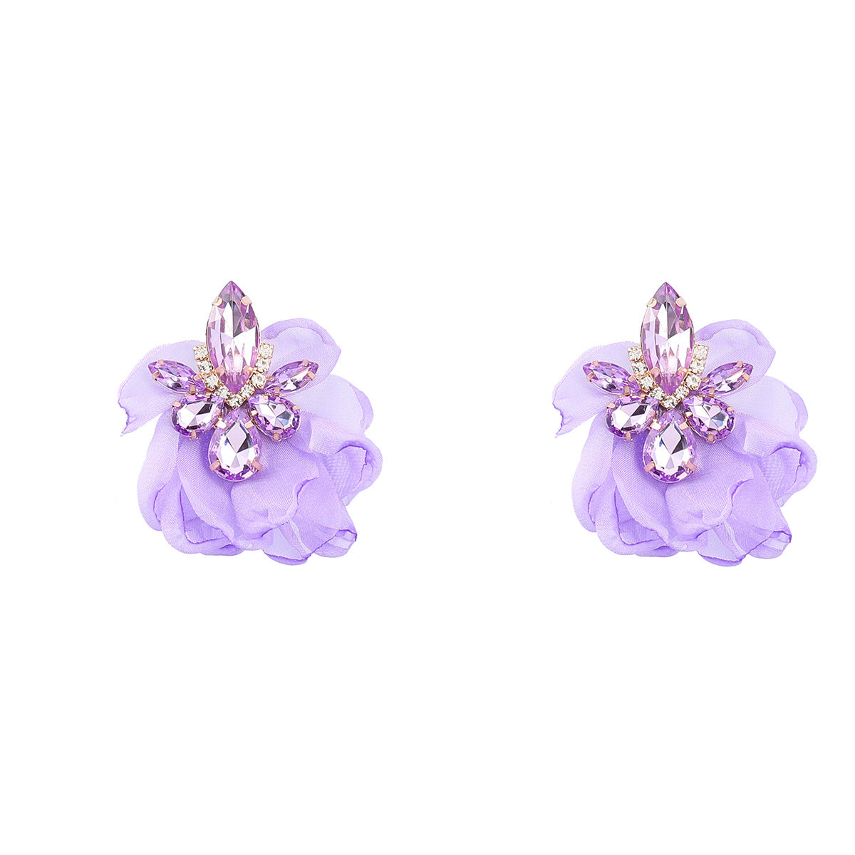 Alloy Diamond-embedded Fabric Flower Earrings