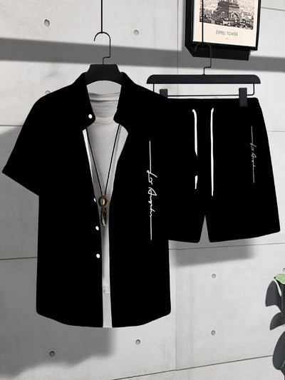 Casual Men's Short Sleeve Shirt & Shorts Set - Modern & Comfortable Lounge Wear