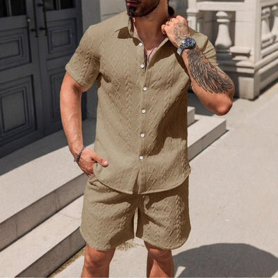 Men's Stylish Short Sleeve Button-Up Shirt & Matching Shorts Set – Casual Summer Wear