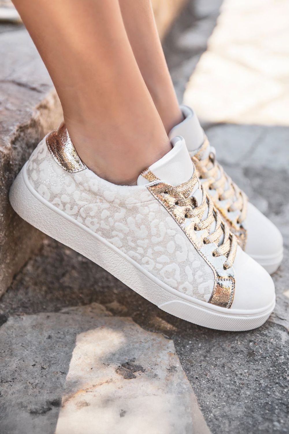 Vintage Leopard Print White Sneakers