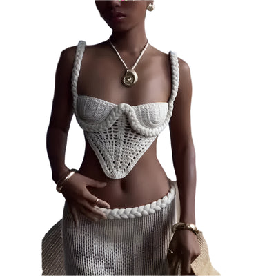 Miami Crochet Knit 2 Piece Skirt Set