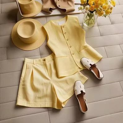 Sunny Linen Vest & Shorts Set