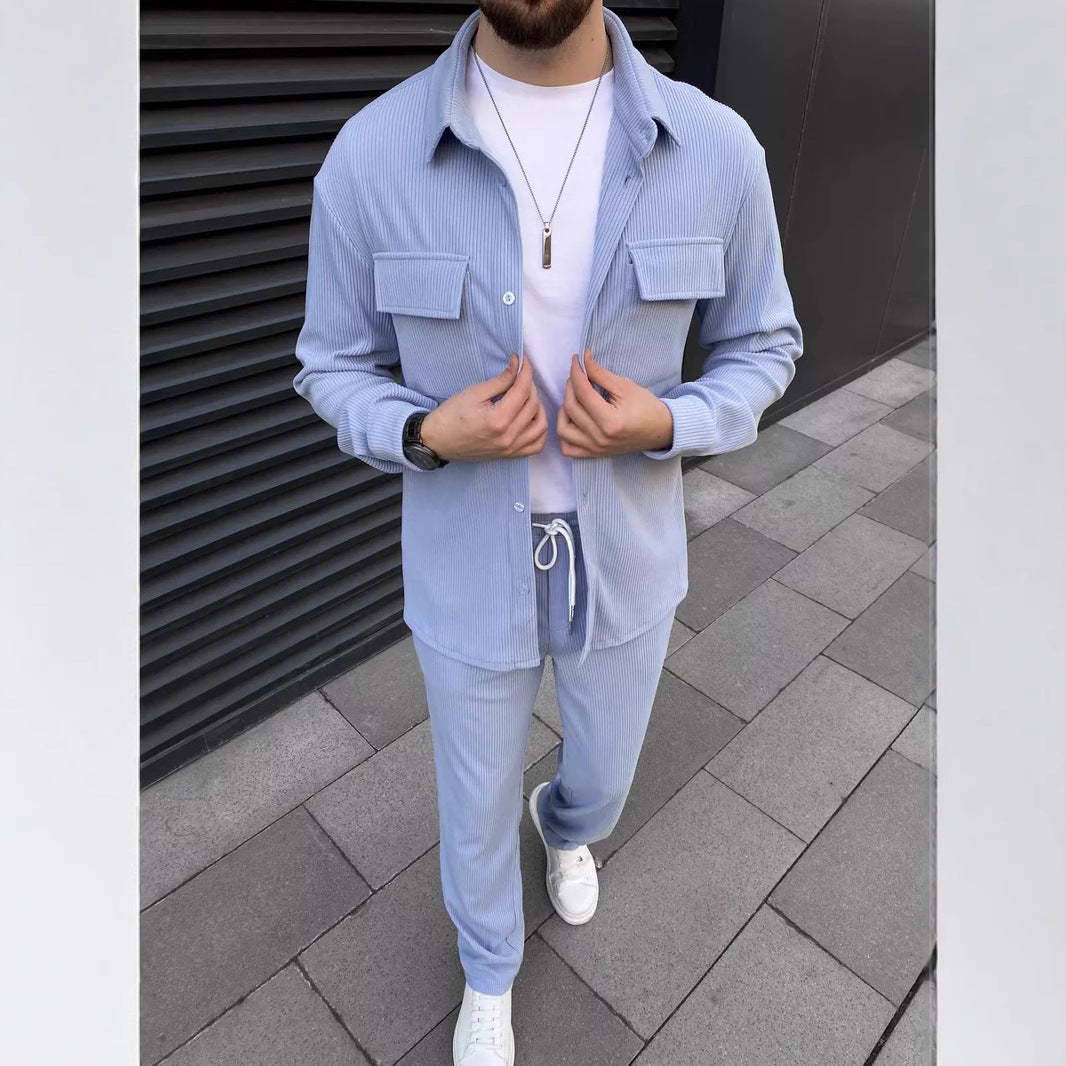 Men's Casual Green Corduroy Shirt & Jogger Set – Stylish Lounge and Streetwear