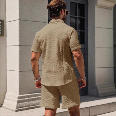 Men's Stylish Short Sleeve Button-Up Shirt & Matching Shorts Set – Casual Summer Wear