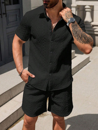 Men's Stylish Short Sleeve Button-Up Shirt & Matching Shorts Set – Casual Summer Wear