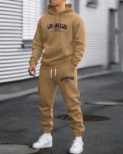Men's Casual Hooded Sweatshirt & Joggers Set - Los Angeles USA Graphic Lounge Wear