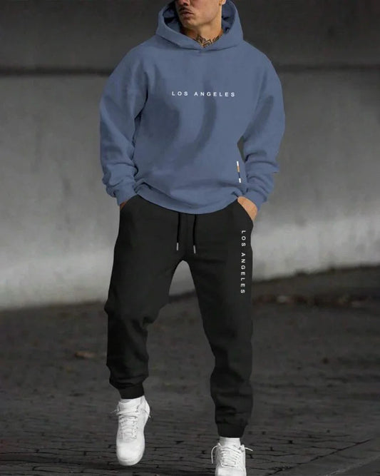 Men's Casual Hooded Sweatshirt & Joggers Set - Los Angeles USA Graphic Lounge Wear