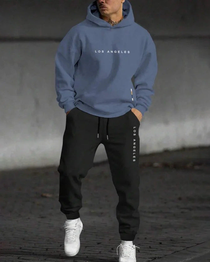 Men's Casual Hooded Sweatshirt & Joggers Set - Los Angeles USA Graphic Lounge Wear