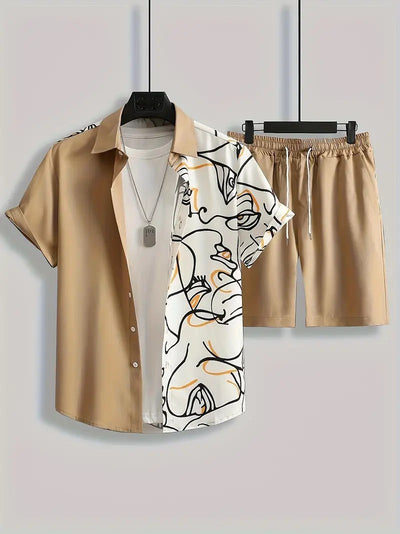 Casual Men's Short Sleeve Shirt & Shorts Set - Modern & Comfortable Lounge Wear