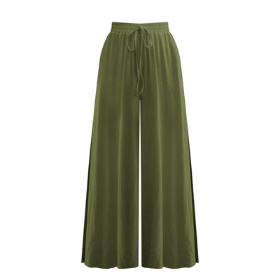 Loose Drawstring Side Slit Wide Leg Pants