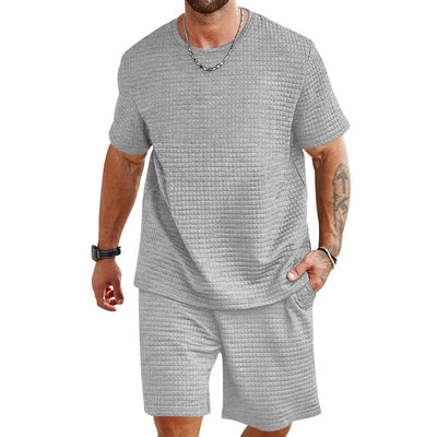 Men's Casual Textured Short Sleeve T-Shirt & Shorts Set – Comfortable Summer Loungewear