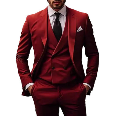 Men's Three-Piece Suit with Double-Breasted Waistcoat