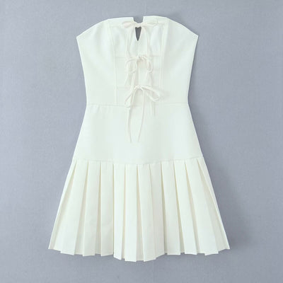 Tube Top Bow Pleated Dress